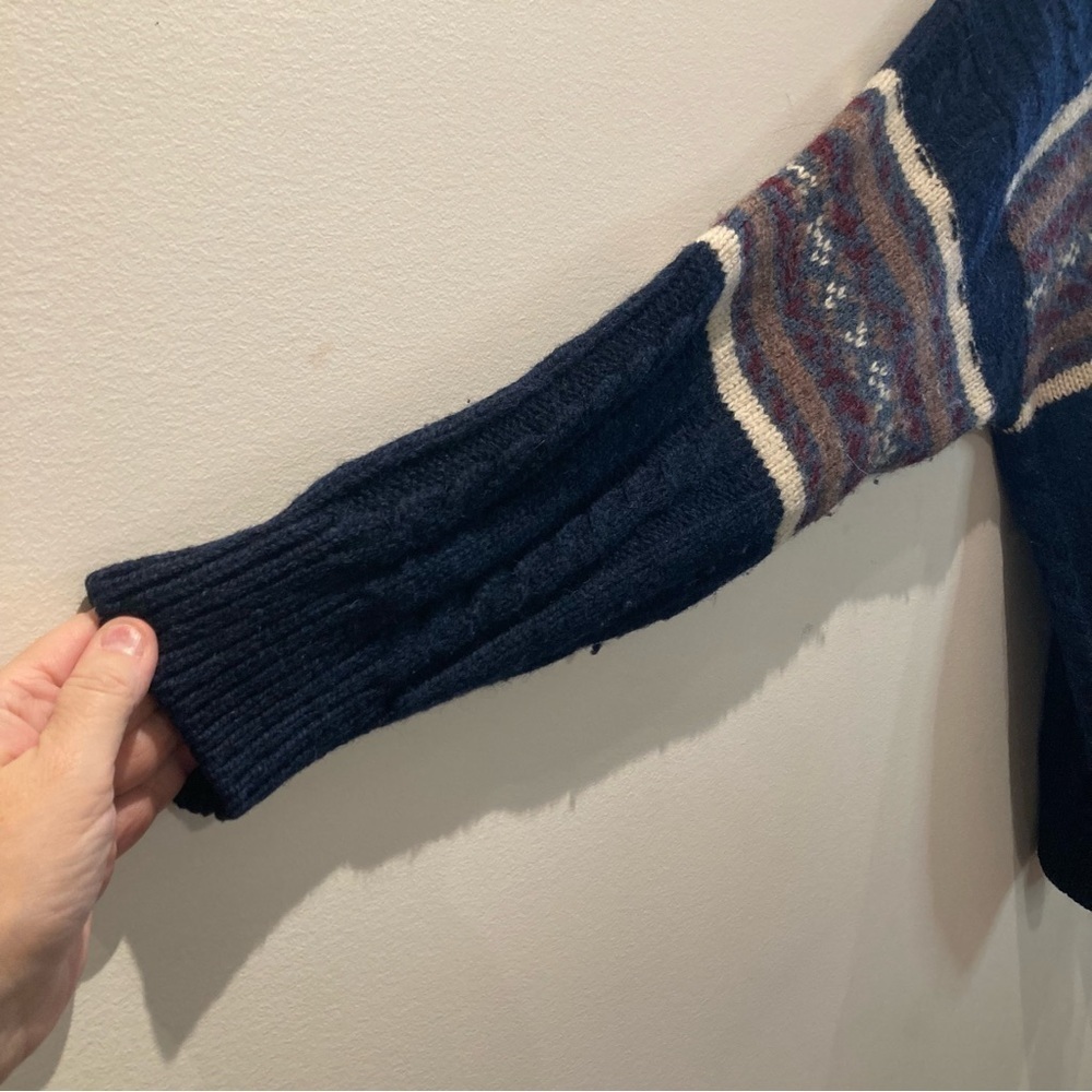 TT & CO SPORT Sz S Oversized 100% Wool Nordic Cable Fisherman Vibe Sweater - Picture 6 of 9